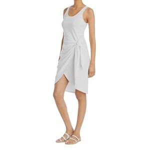 Three Dots White Ribbed Wrap Dress Small Cotton Modal Sleeveless Lightweight